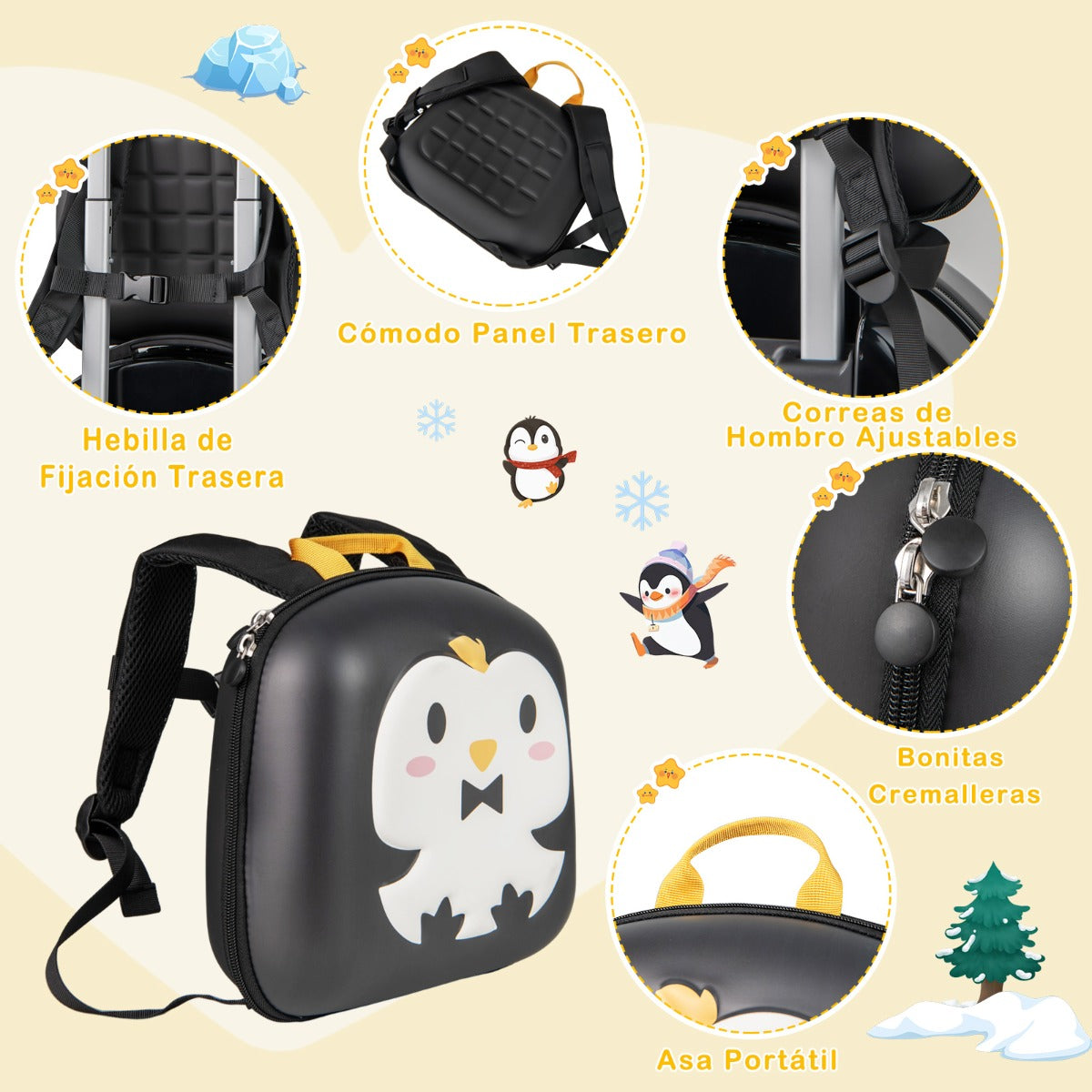 Juego de Maletas para Niños de 4 Piezas con Equipaje de Mano con Ruedas Mochila Almohada para el Cuello Etiqueta para Equipaje Negro
