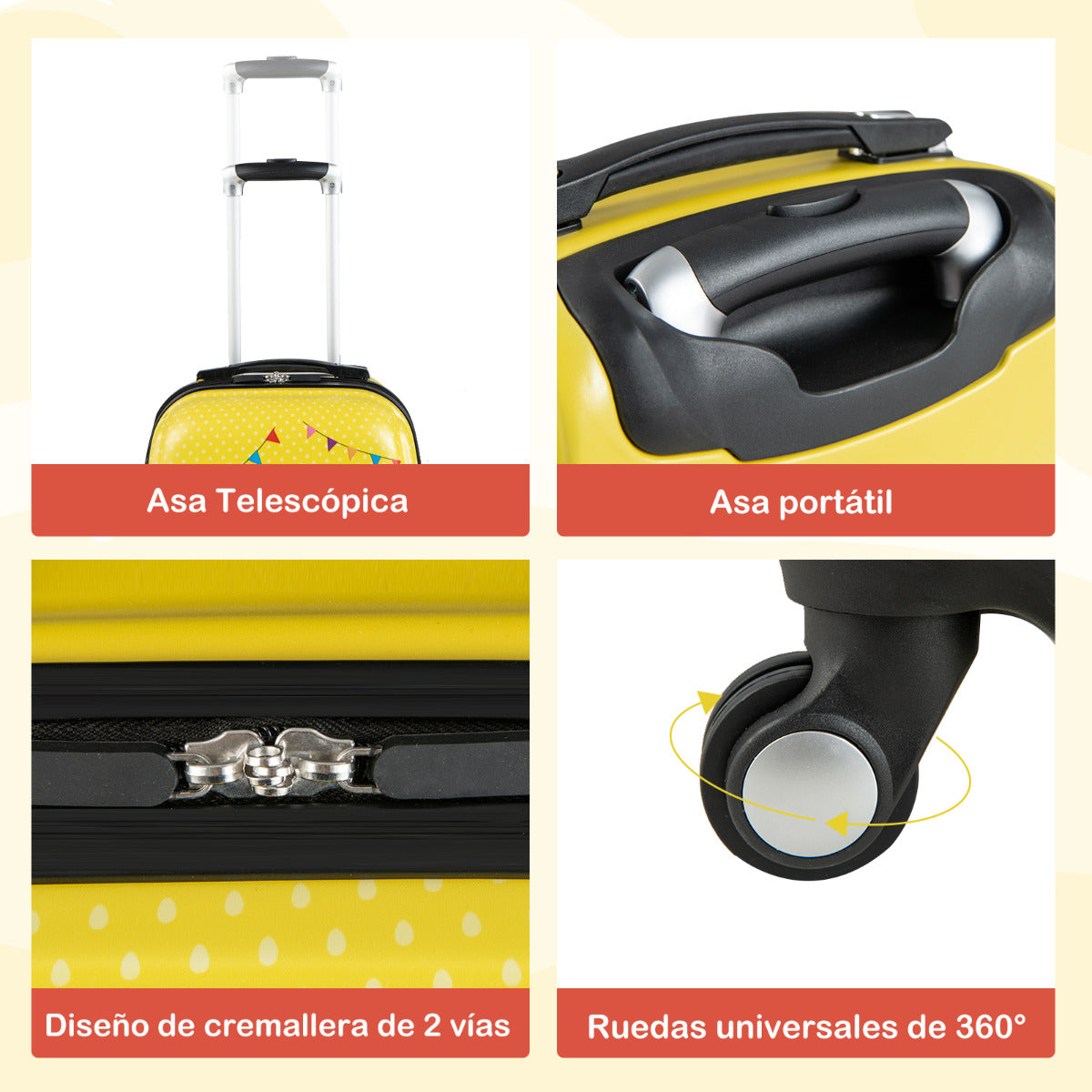 Juego de Maletas para Niños 2 Piezas Maleta y Mochila Unicornio Infantil con Ruedas y Asa Retráctil Maletas de Viaje Amarillo