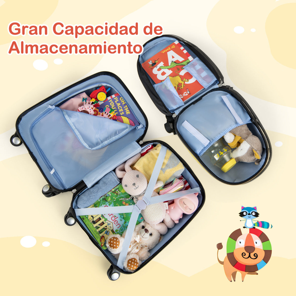 Juego de Maletas para Niños 2 Piezas Maleta y Mochila Unicornio Infantil con Ruedas y Asa Retráctil Maletas de Viaje Amarillo