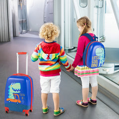 Juego de Maletas para Niños 2 Piezas Maleta y Mochila Dinosaurio Infantil con Ruedas y Asa Retráctil Maletas de Viaje Azul