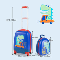 Juego de Maletas para Niños 2 Piezas Maleta y Mochila Dinosaurio Infantil con Ruedas y Asa Retráctil Maletas de Viaje Azul