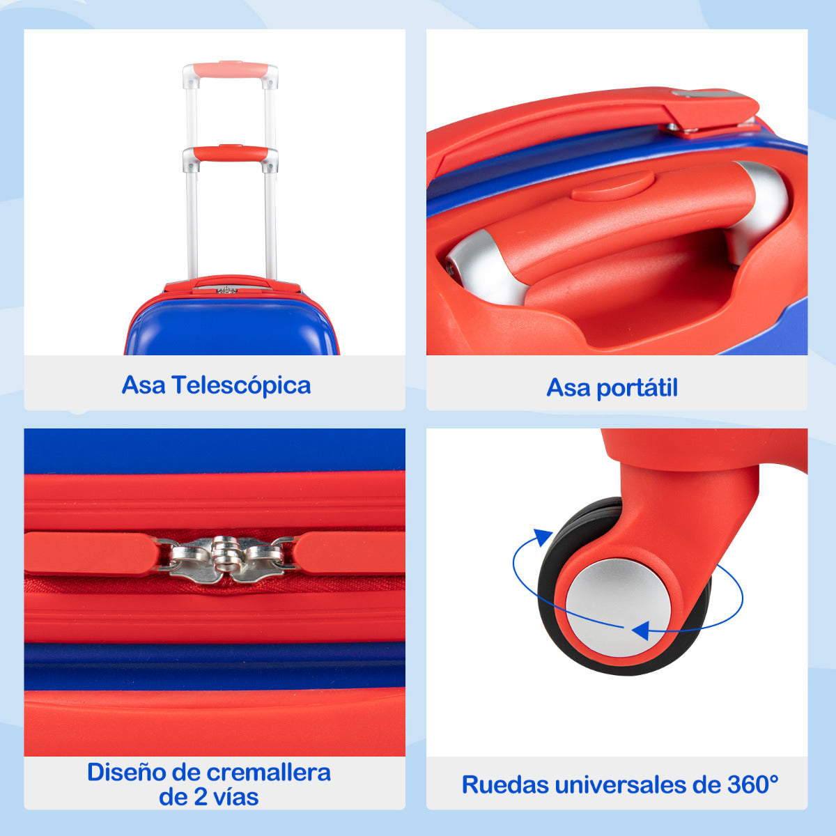 Juego de Maletas para Niños 2 Piezas Maleta y Mochila Dinosaurio Infantil con Ruedas y Asa Retráctil Maletas de Viaje Azul