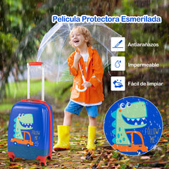 Juego de Maletas para Niños 2 Piezas Maleta y Mochila Dinosaurio Infantil con Ruedas y Asa Retráctil Maletas de Viaje Azul