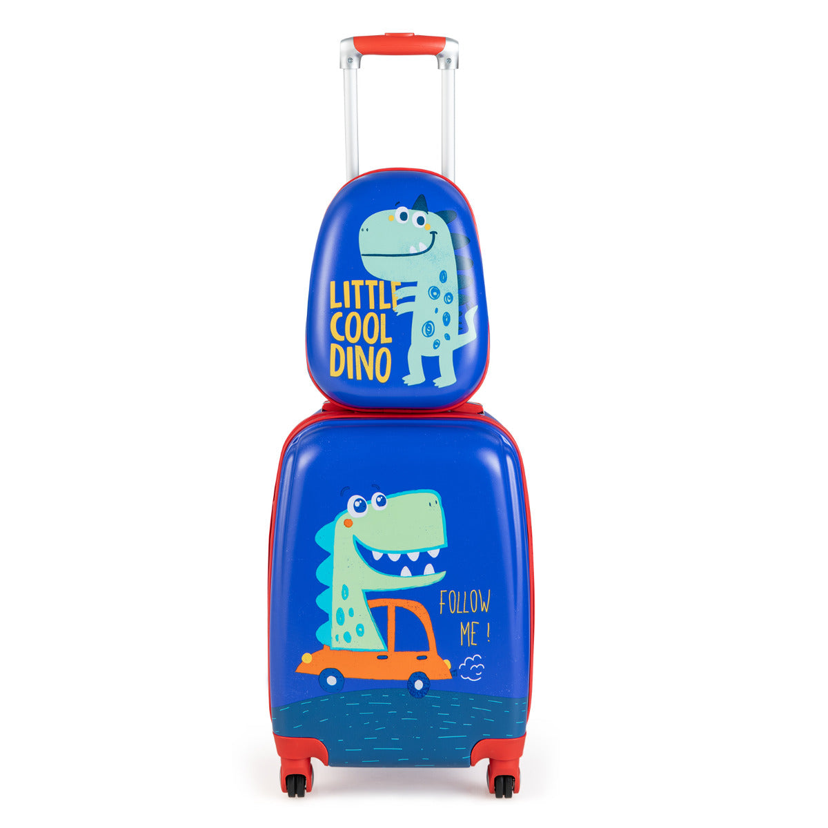 Juego de Maletas para Niños 2 Piezas Maleta y Mochila Dinosaurio Infantil con Ruedas y Asa Retráctil Maletas de Viaje Azul