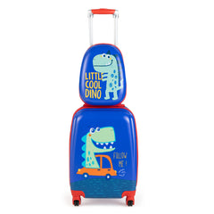 Juego de Maletas para Niños 2 Piezas Maleta y Mochila Dinosaurio Infantil con Ruedas y Asa Retráctil Maletas de Viaje Azul