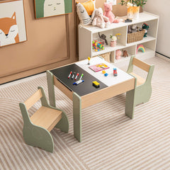 Juego de Mesa y 2 Sillas para Niños Mesa de Actividades de Madera 4 en 1 para Arte Dibujo Lectura Pizarra Desmontable Verde