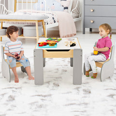 Juego de Mesa y 2 Sillas para Niños Mesa de Actividades de Madera 4 en 1 para Arte Dibujo Lectura Pizarra Desmontable Gris