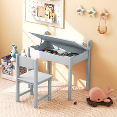 Juego de Mesa y Silla para Niños Mesa de Actividades con Almacenamiento y Soporte para Rollo de Papel para Dibujar Estudiar Jugar Gris