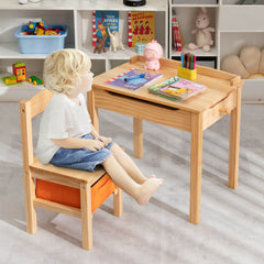 Juego de Mesa y Silla para Niños con Escritorio de Estudio Cajón de Almacenamiento y Gancho-Natural