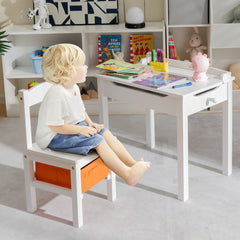 Juego de Mesa y Silla para Niños con Escritorio de Estudio Cajón de Almacenamiento y Gancho-Blanco