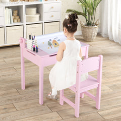 Juego de Mesa y Silla para Niños Mesa de Actividades con Almacenamiento y Soporte para Rollo de Papel para Dibujar Estudiar Jugar Rosa