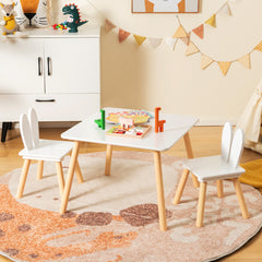 Juego de Mesa y Sillas Infantil Mesa Cuadrada 2 Sillas de Conejo Patas de Madera Salva Espacio Set de Muebles Multifunción para Niños Blanco