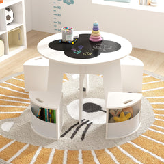 Juego de Mesa y Sillas para Niños de 5 Piezas Mesa Redonda Apilable para Niños con Taburetes para Actividades Ahorra Espacio Blanco