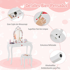 Juego de Tocador de Imitación con Patrones de Sandía Espejo Desmontable y Cajón de Almacenamiento para Niños Blanco