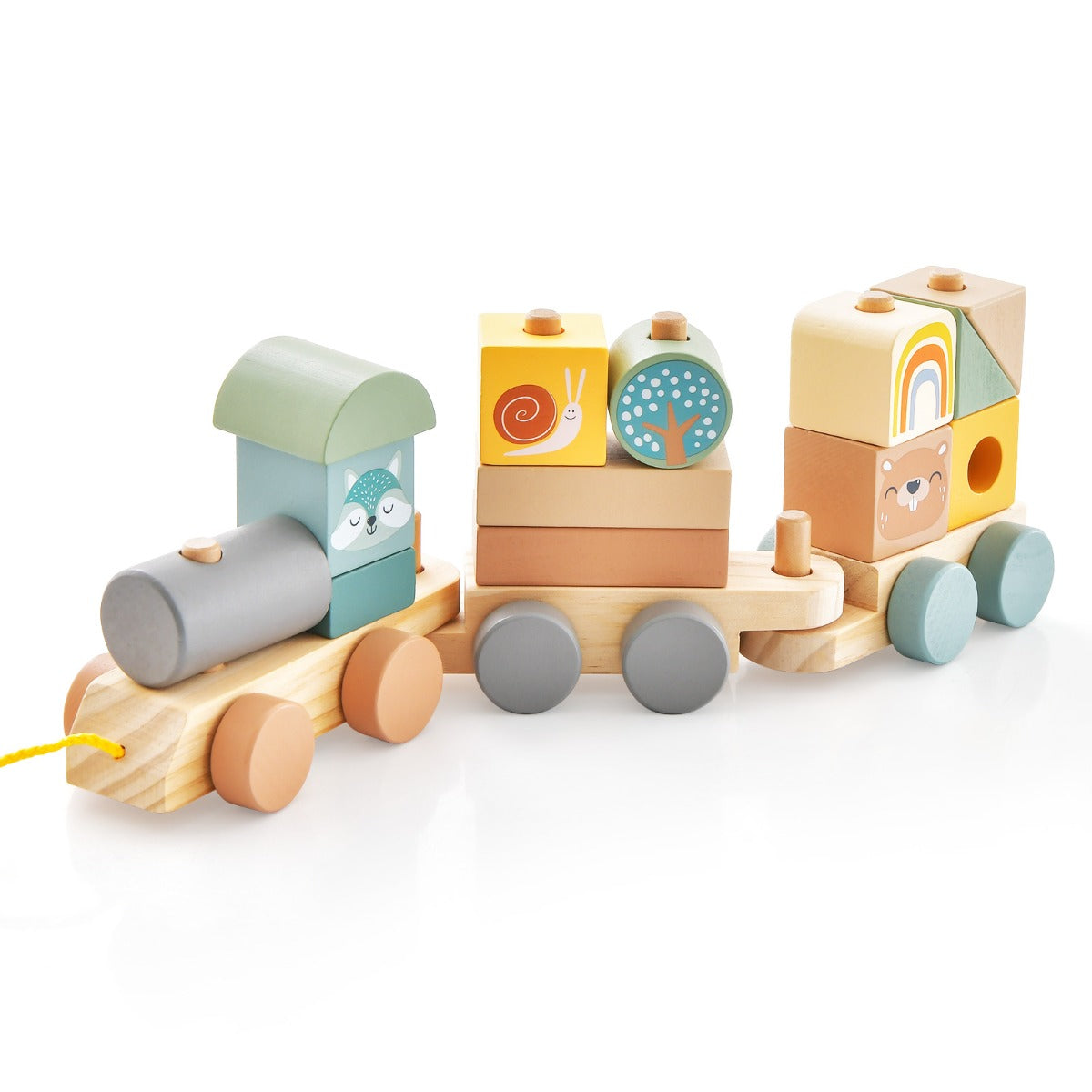 Juego de Tren de Madera de Juguete con Bloques Apilables Cuerda Conexión de Gancho para Educación Temprana de Bebés