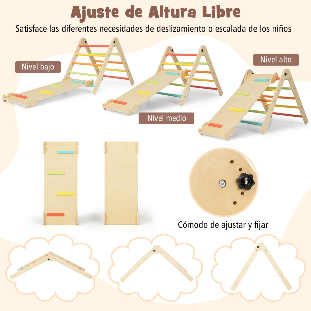 Juego de 7 en 1 Escalador Plegable para Niños de 3-14 Años con Rampa Reversible Taburete Convertible y Pizarra Divertida Multicolor