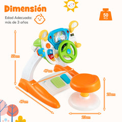 Juguete de Simulación de Conducción para Niños con Volante Interactivo con Taburete Luz Música Bocina Megáfono Educativo Preescolar