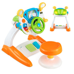 Juguete de Simulación de Conducción para Niños con Volante Interactivo con Taburete Luz Música Bocina Megáfono Educativo Preescolar