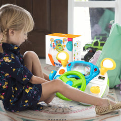 Juguete de Simulación de Conducción para Niños con Volante Interactivo con Taburete Luz Música Bocina Megáfono Educativo Preescolar