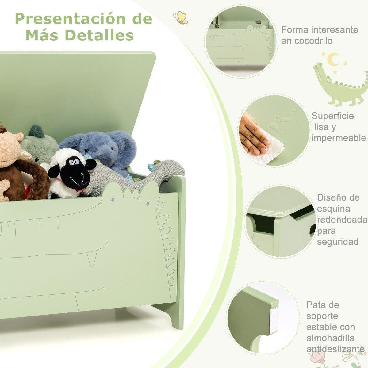 Juguetero Infantil con Bisagra de Seguridad Organizador para Habitación de Niños 60 x 33 x 37,5 cm-Verde