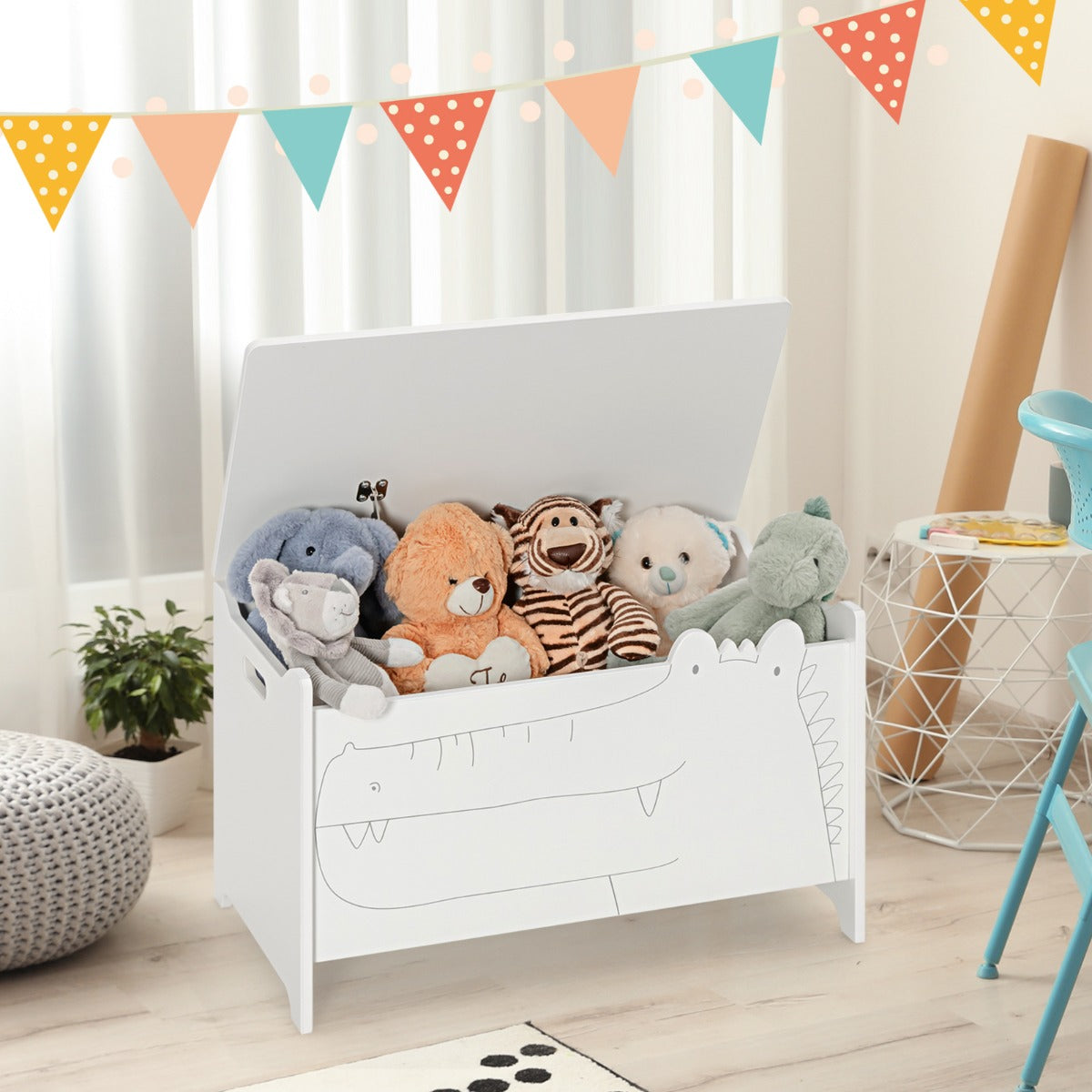 Juguetero Infantil con Bisagra de Seguridad Organizador para Habitación de Niños 60 x 33 x 37,5 cm-Blanco