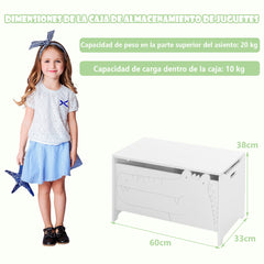 Juguetero Infantil con Bisagra de Seguridad Organizador para Habitación de Niños 60 x 33 x 37,5 cm-Blanco