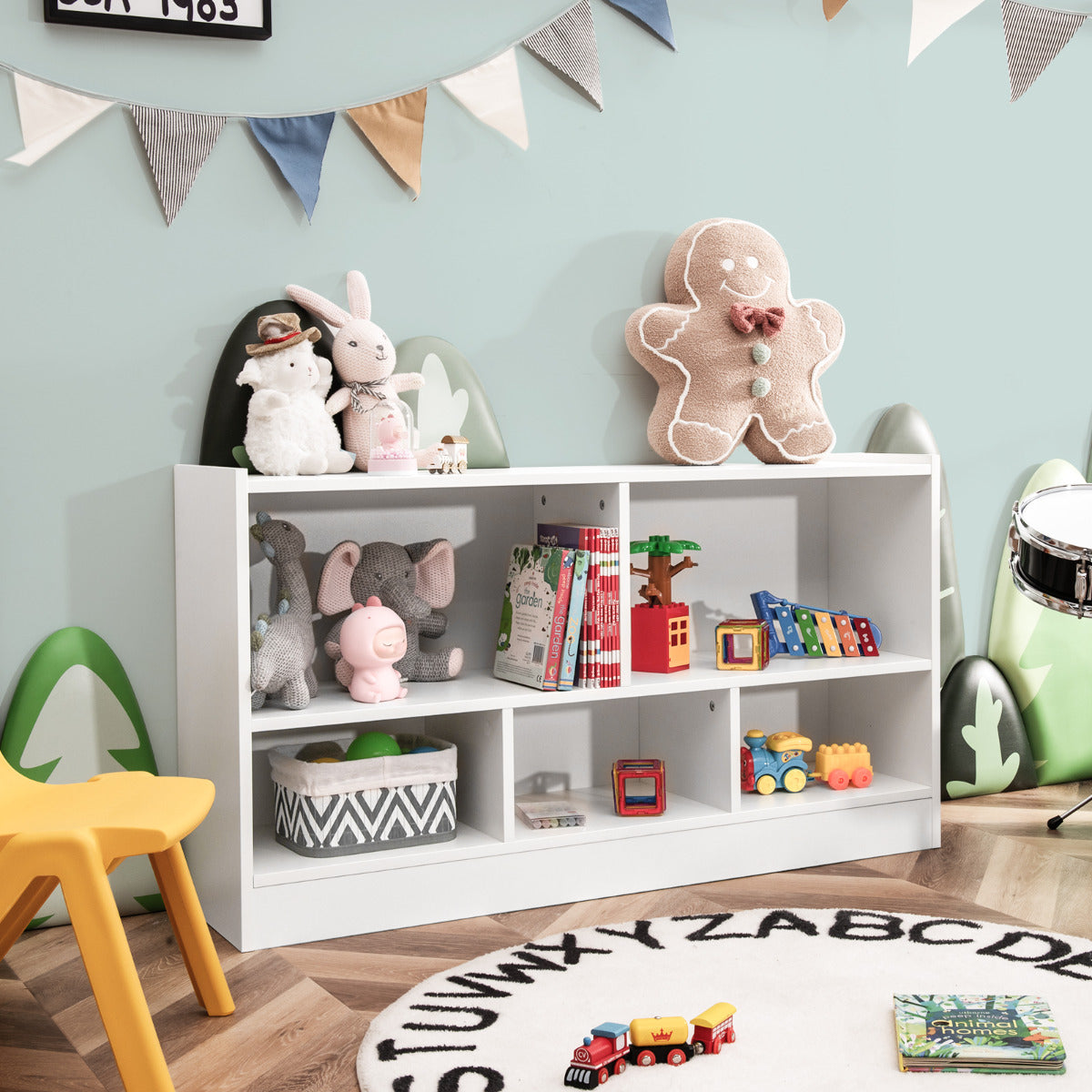Librería para Niños y Organizador Juguetes Mueble de 5 Cubos para Juguetes Muñecas Libros Estante de Madera con 5 Compartimientos Blanco