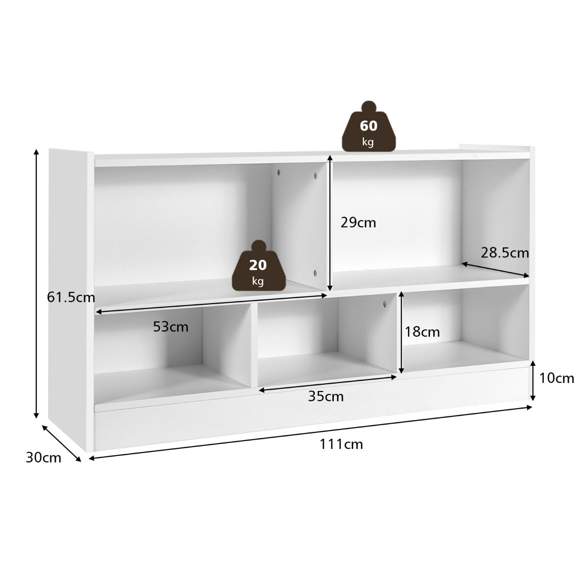 Librería para Niños y Organizador Juguetes Mueble de 5 Cubos para Juguetes Muñecas Libros Estante de Madera con 5 Compartimientos Blanco