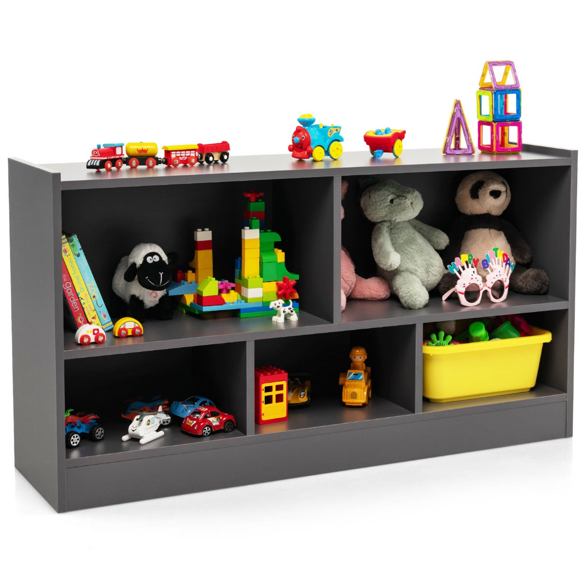 Librería para Niños y Organizador Juguetes Mueble de 5 Cubos para Juguetes Muñecas Libros Estante de Madera con 5 Compartimientos Gris