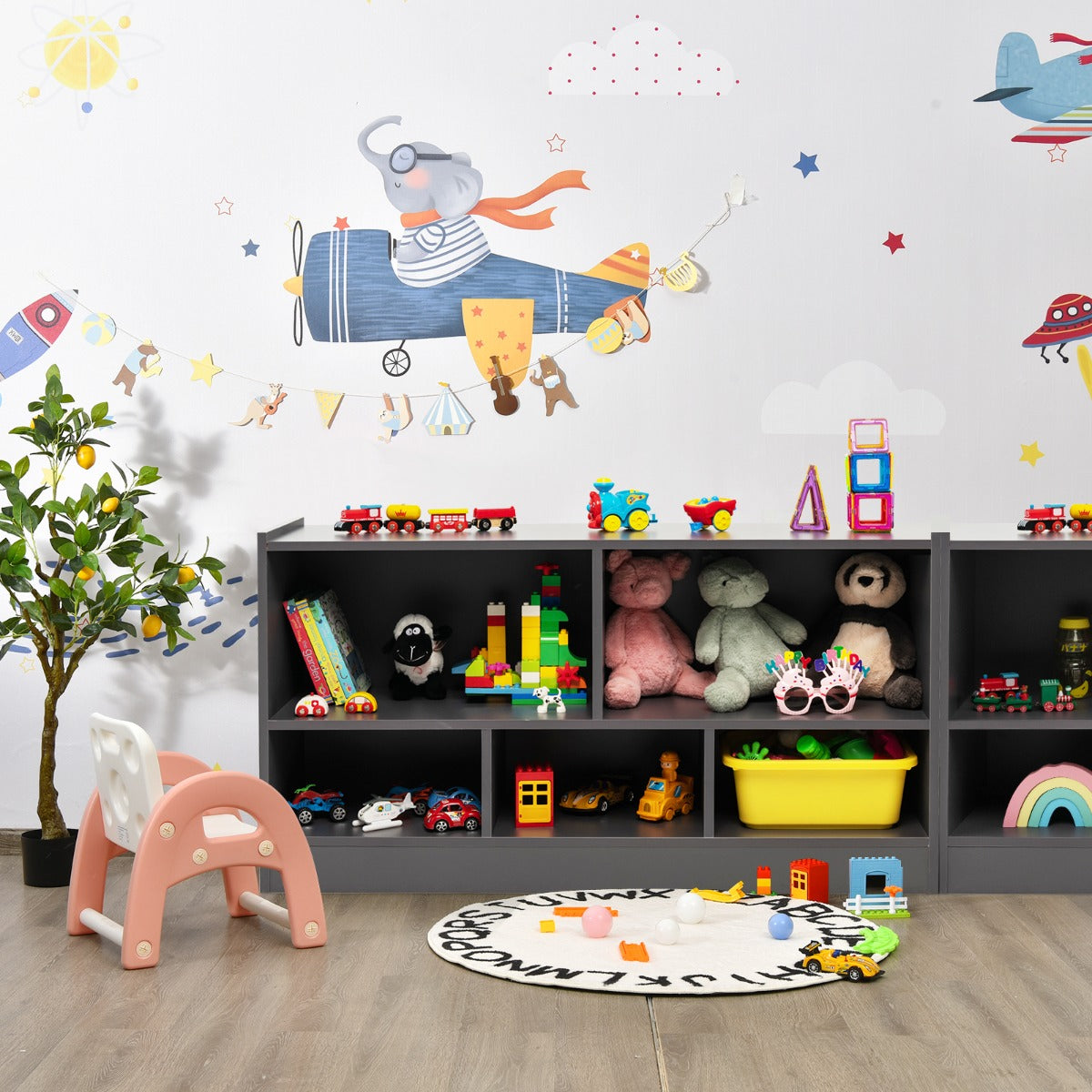 Librería para Niños y Organizador Juguetes Mueble de 5 Cubos para Juguetes Muñecas Libros Estante de Madera con 5 Compartimientos Gris