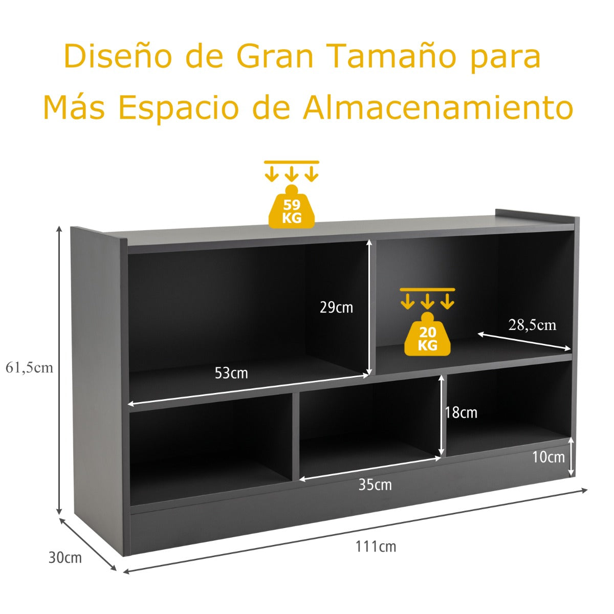 Librería para Niños y Organizador Juguetes Mueble de 5 Cubos para Juguetes Muñecas Libros Estante de Madera con 5 Compartimientos Gris