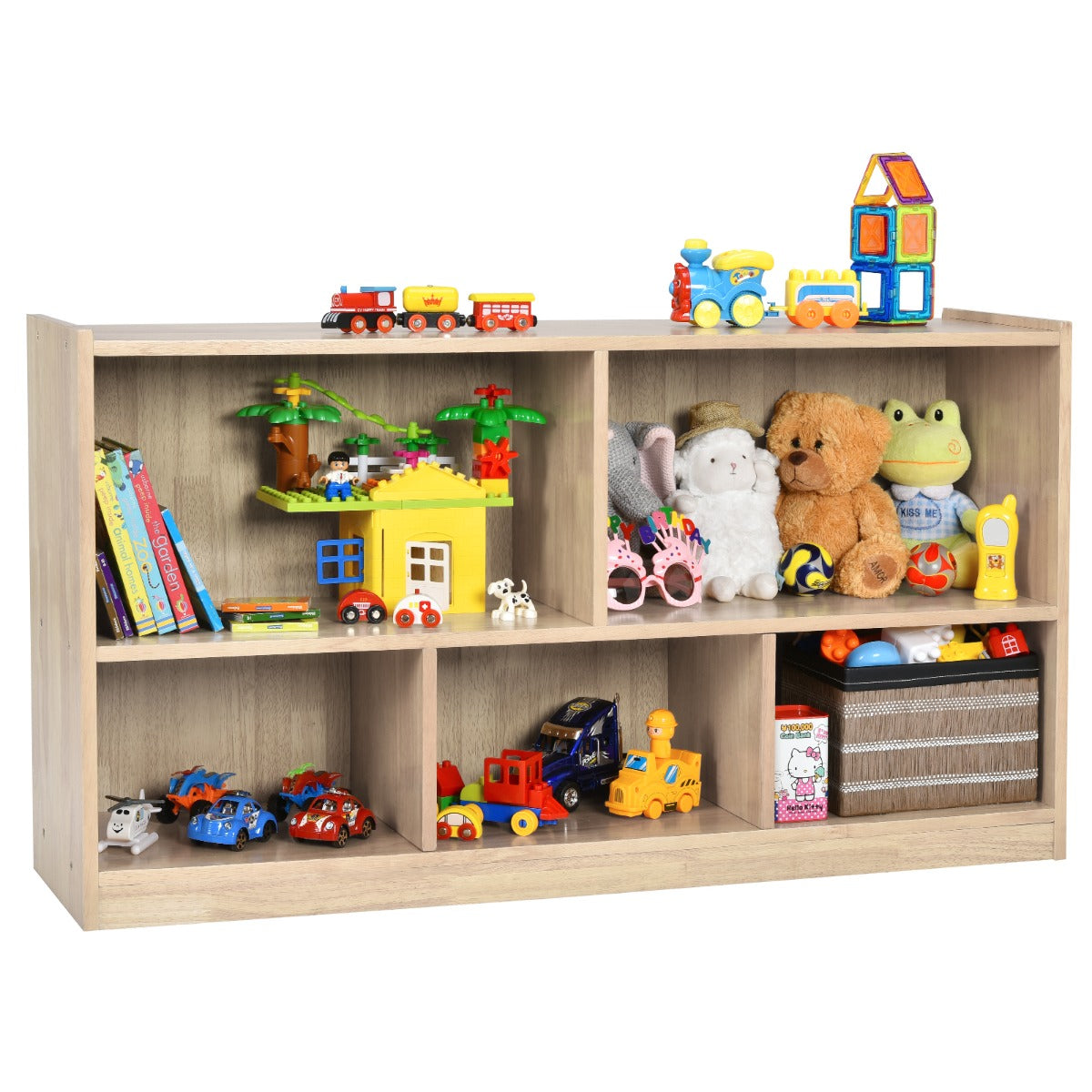 Librería para Niños y Organizador Juguetes Mueble de 5 Cubos para Juguetes Muñecas Libros Estante de Madera con 5 Compartimientos Natural