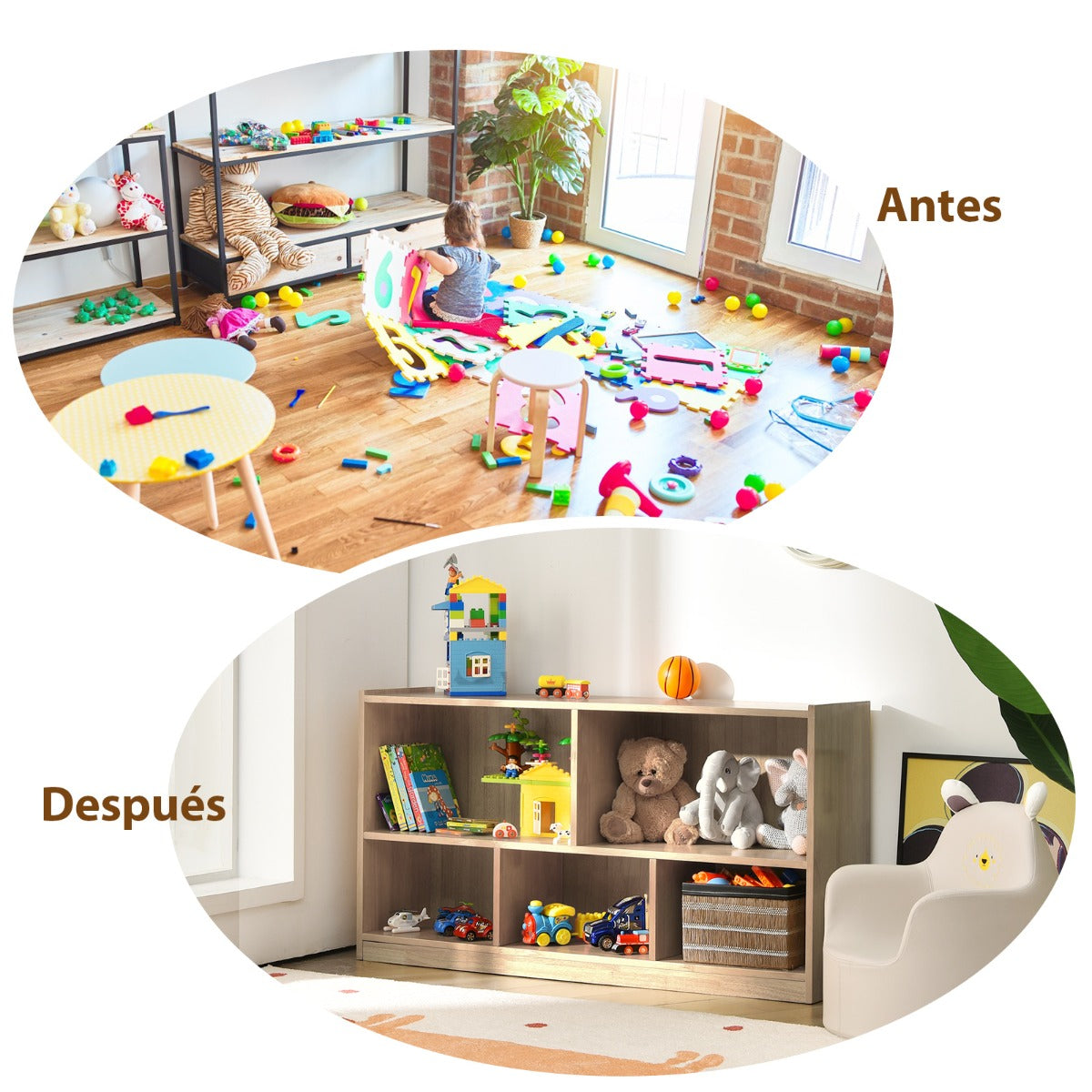 Librería para Niños y Organizador Juguetes Mueble de 5 Cubos para Juguetes Muñecas Libros Estante de Madera con 5 Compartimientos Natural