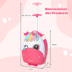 Maleta con Ruedas para Niños Maleta de Cabina de Carcasa Dura 2 Ruedas Intermitentes Asa Telescópica de 2 Niveles 33 x 22 x 45 cm Rosa