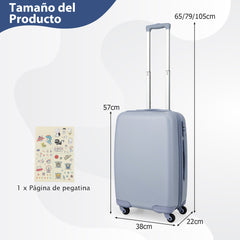 Maleta de Viaje Cabina de 20 Pulgadas Equipaje Rígido con Ruedas Giratorias Equipaje de Mano con Asa Altura Ajustable Valija Liviana Azul