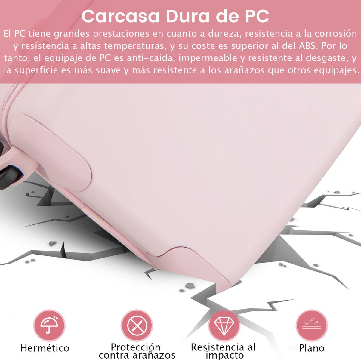 Maleta de Viaje Cabina de 20 Pulgadas Equipaje Rígido con Ruedas Giratorias Equipaje de Mano con Asa Altura Ajustable Valija Liviana Rosa