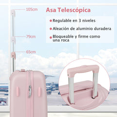Maleta de Viaje Cabina de 20 Pulgadas Equipaje Rígido con Ruedas Giratorias Equipaje de Mano con Asa Altura Ajustable Valija Liviana Rosa