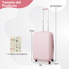 Maleta de Viaje Cabina de 20 Pulgadas Equipaje Rígido con Ruedas Giratorias Equipaje de Mano con Asa Altura Ajustable Valija Liviana Rosa
