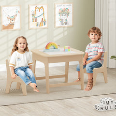Juego de Mesa y Sillas para Niños Mesa de Actividades Infantil con Almacenamiento Oculto para Arte Manualidades-Natural