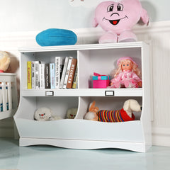 Estantería Almacenaje con 2 Compartimentos y 2 Contenedores para Dormitorio y Salón Organizador de Juguetes 105,5 x 39,5 x 84 cm Blanco