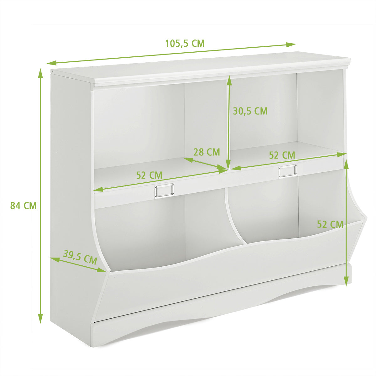 Estantería Almacenaje con 2 Compartimentos y 2 Contenedores para Dormitorio y Salón Organizador de Juguetes 105,5 x 39,5 x 84 cm Blanco