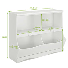 Estantería Almacenaje con 2 Compartimentos y 2 Contenedores para Dormitorio y Salón Organizador de Juguetes 105,5 x 39,5 x 84 cm Blanco