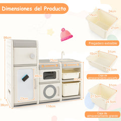 Organizador de Almacenamiento de Juguetes Infantil Estantería para Niños con Pizarra Magnética Baúl con Armarios 116 x 38 x 98 cm Gris