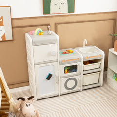 Organizador de Almacenamiento de Juguetes Infantil Estantería para Niños con Pizarra Magnética Baúl con Armarios 116 x 38 x 98 cm Gris