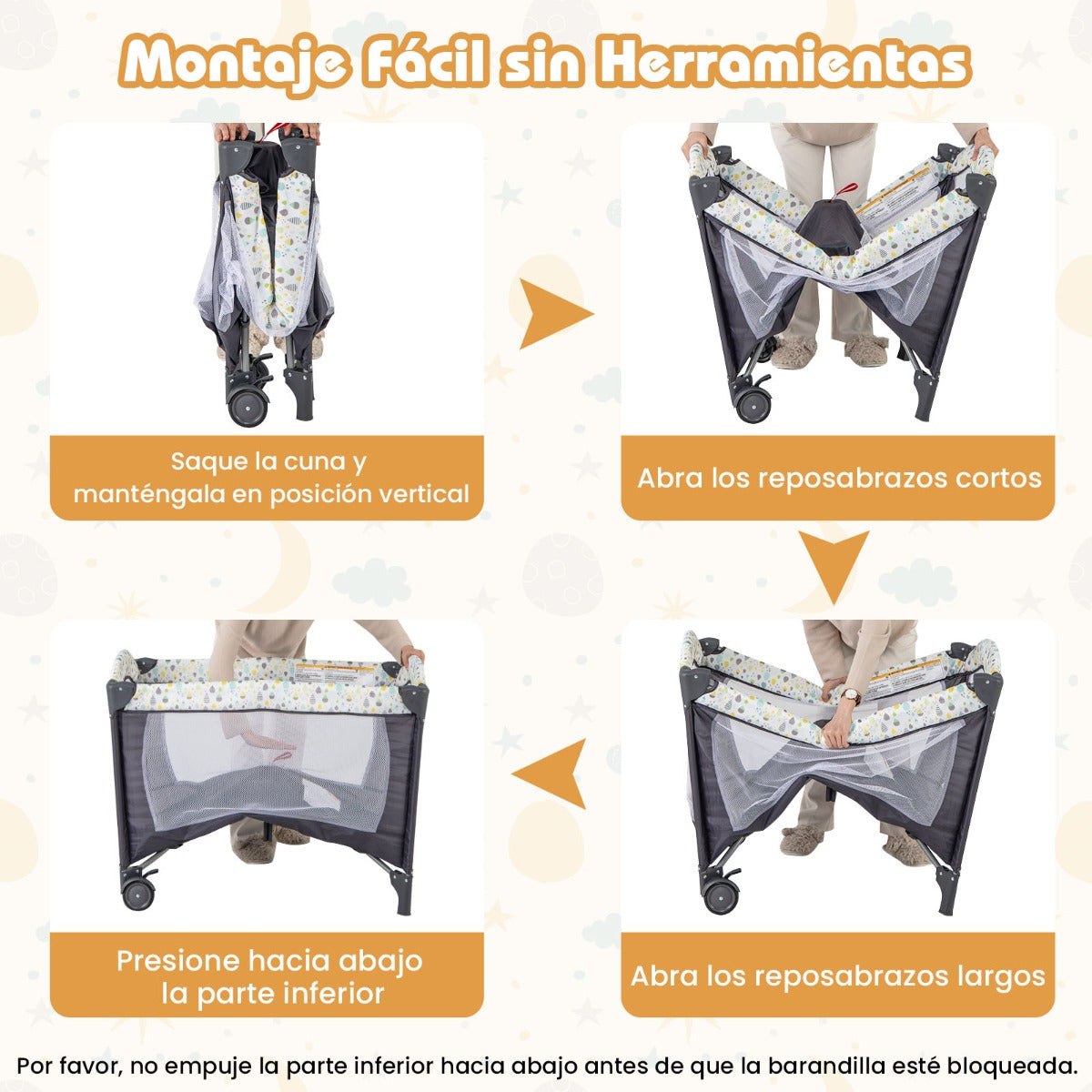 Centro de Actividad Portátil Cuna 3 en 1 Plegable para Bebés con Cambiador Desmontable Colchón Juguetes Colgantes Caja Musical Ruedas Beige