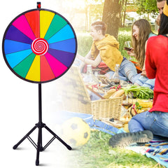 24" Ruleta de Juego de La Suerte con Trípode Altura Ajustable con Pluma Borrador de Pizarra Caja de Almacenamiento para Fiesta