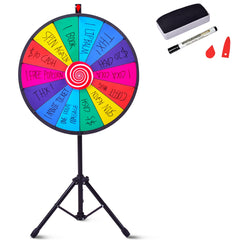 24" Ruleta de Juego de La Suerte con Trípode Altura Ajustable con Pluma Borrador de Pizarra Caja de Almacenamiento para Fiesta