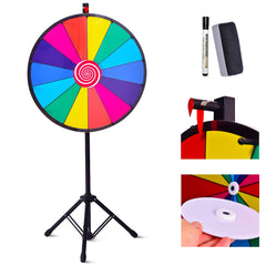 24" Ruleta de Juego de La Suerte con Trípode Altura Ajustable con Pluma Borrador de Pizarra Caja de Almacenamiento para Fiesta