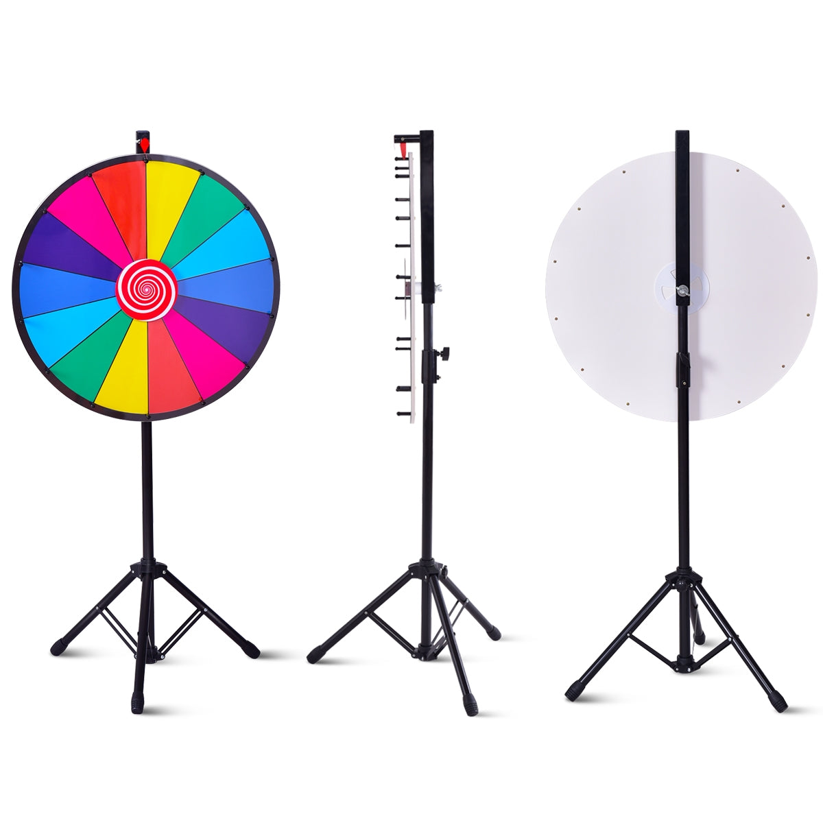 24" Ruleta de Juego de La Suerte con Trípode Altura Ajustable con Pluma Borrador de Pizarra Caja de Almacenamiento para Fiesta