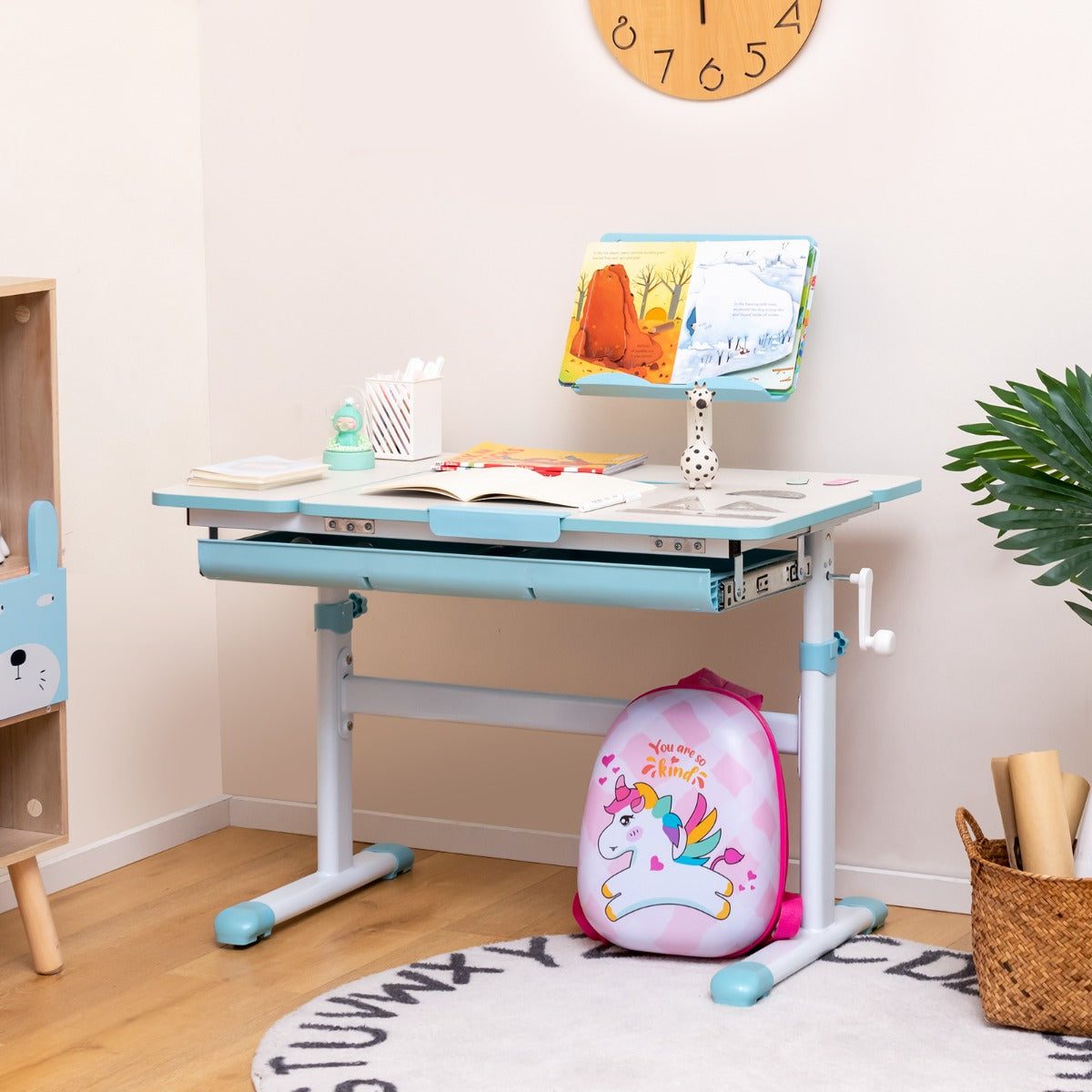 Set de Escritorio y Silla Infantil Mesa de Estudio Ajustable en Altura con Silla Ergonómica-Azul-Mesa